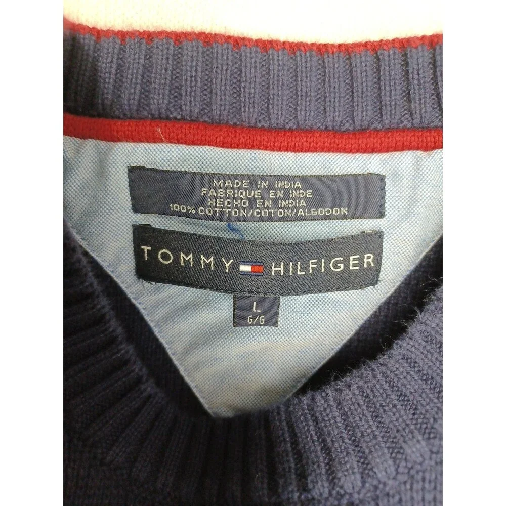 Vintage Y2K Tommy Hilfiger Striped Sweater Sz L Striped Logo